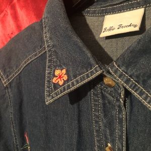 Vintage Parrot Denim Embroidered Button Down